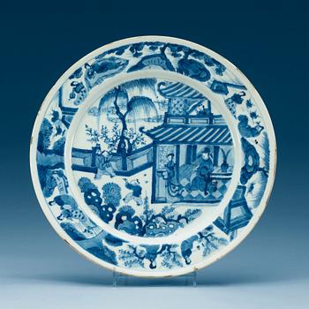 A blue and white dish, Qing dynasty, Kangxi (1662-1722).