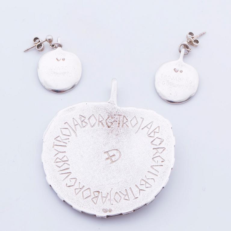 Pendant and earrings, silver, Ibe Dahlquist.
