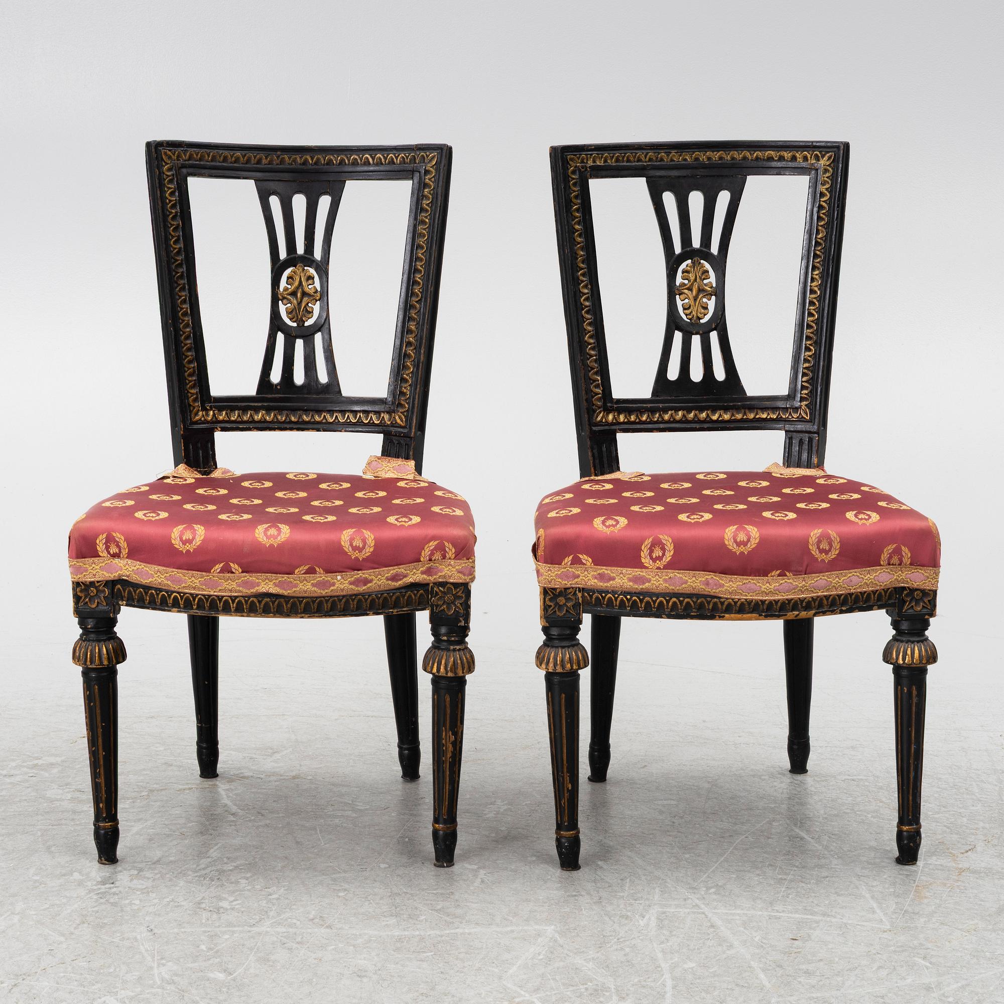 A pair of late Gustavian chairs from Lindome, late 18th century.