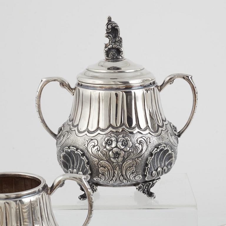 Coffee and tea set, 5 pieces, sterling silver, 1900s, ATN, Bogota, Colombia.