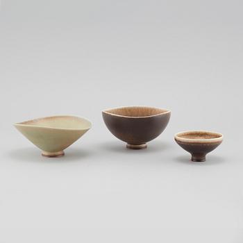 BERNDT FRIBERG, 3 skålar, stengods, Gustavsberg studio, 1964 och 1965.