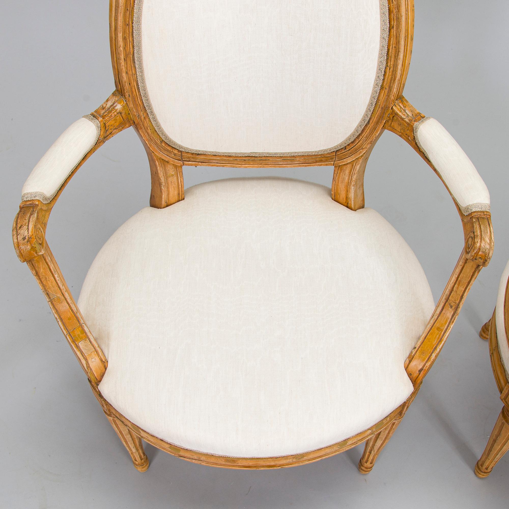 A pair of Gustavian armchairs, 18th century.