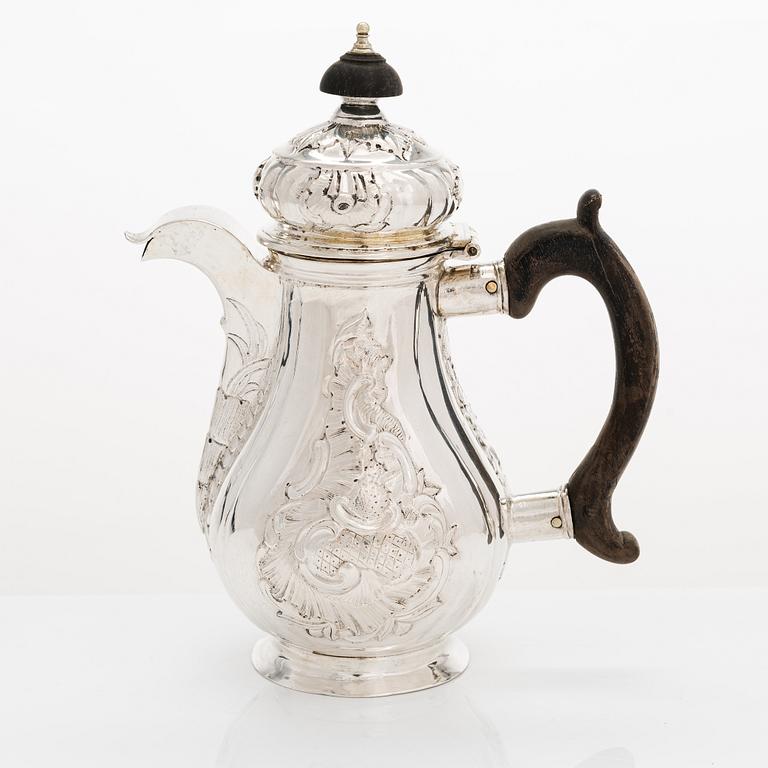 A Russian Rococo style silver coffee pot, Moscow ca. 1759-1784.