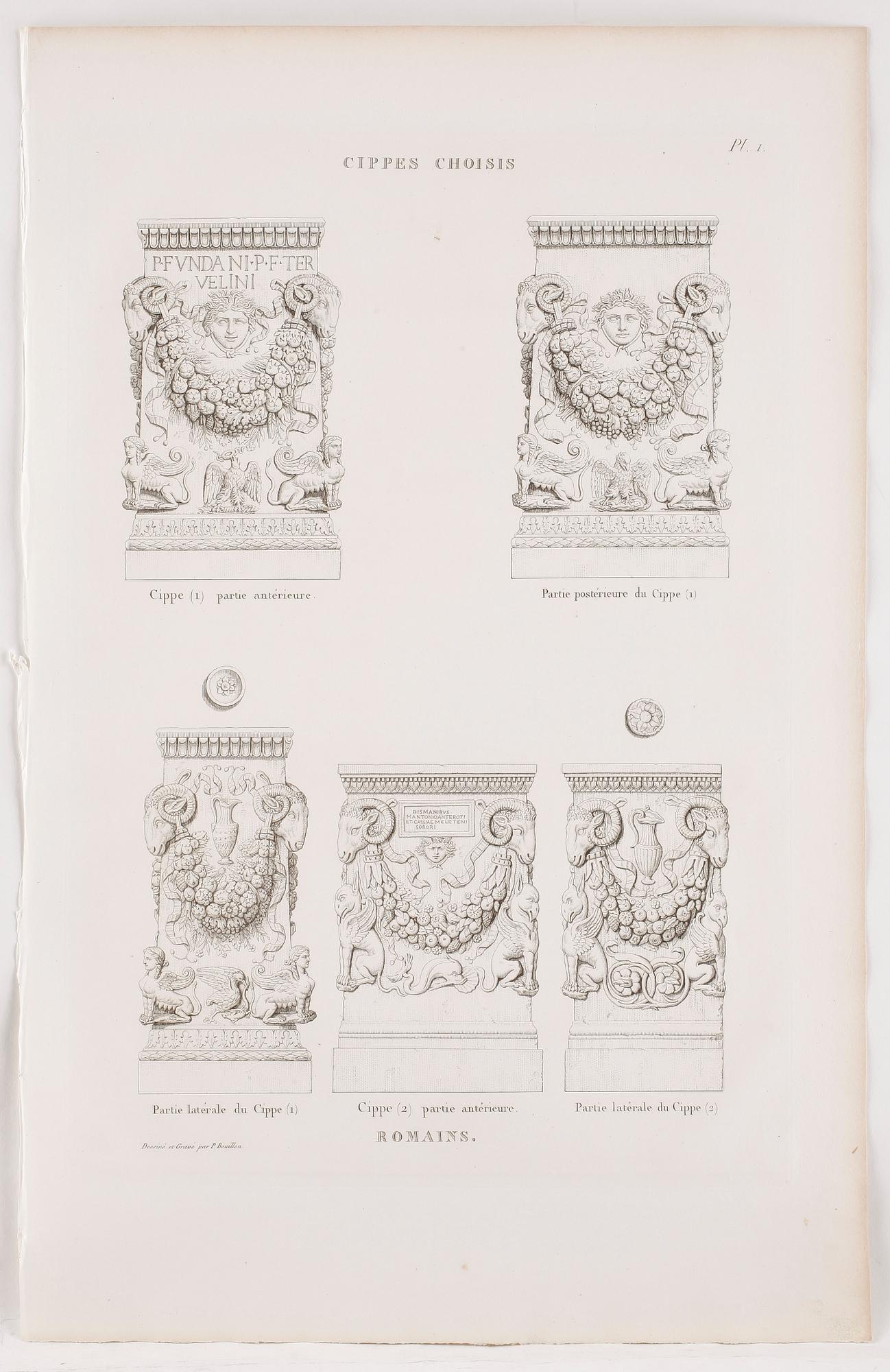 PIERRE BOUILLON, Kopparstick, 2 st, 1800-talets första fjärdedel.