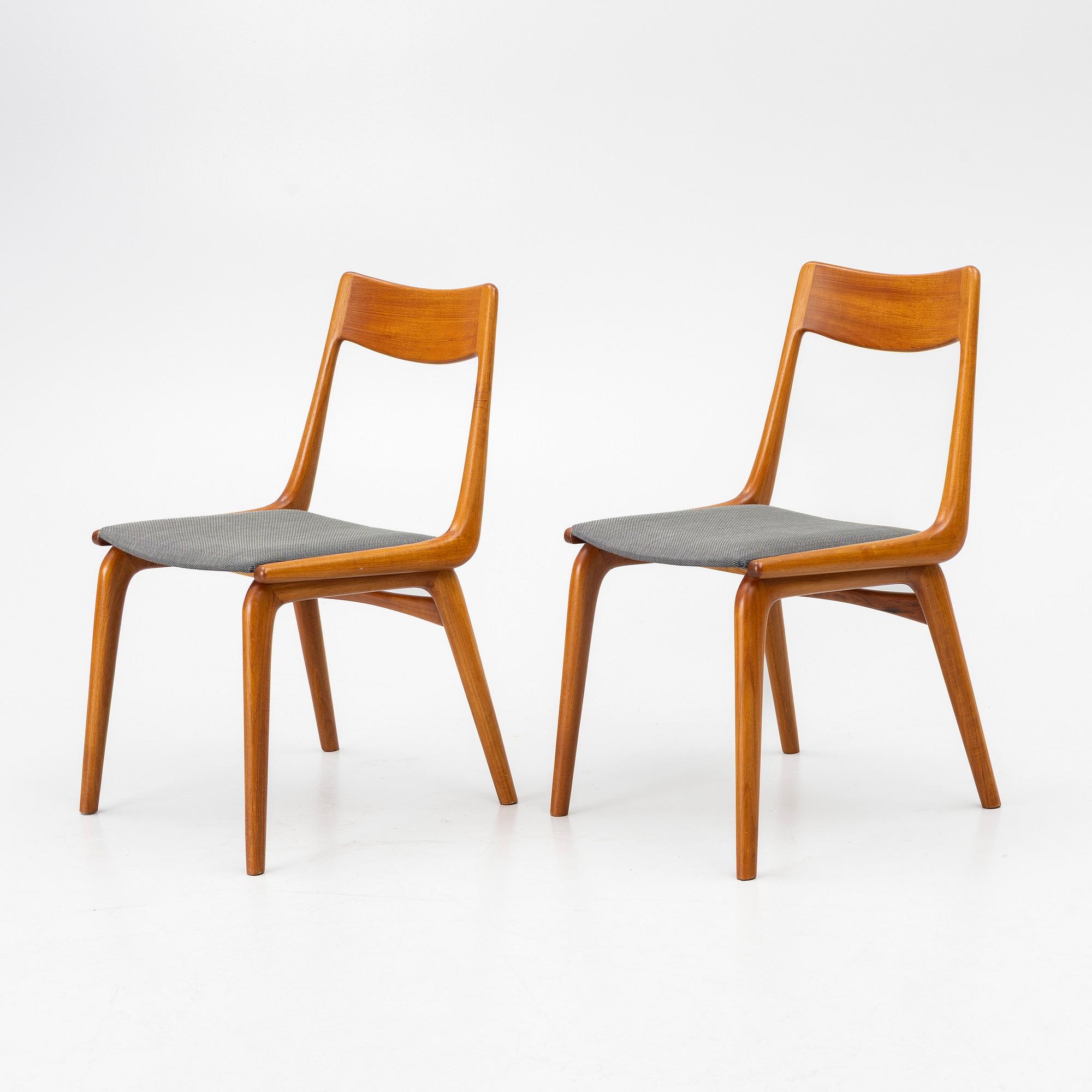 Niels Otto Møller, Alfred Christensen, six "Boomerang/370" chairs, Slagelse, Denmark, 1960s.