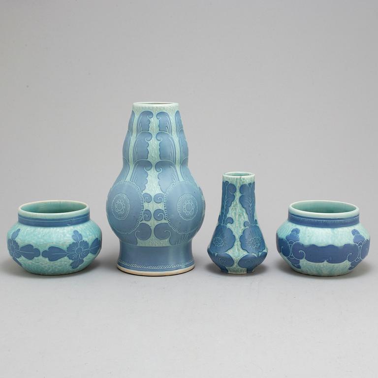 JOSEF EKBERG, four ceramic 'Sgrafitto' vases from Gustavsberg, 1919-22.