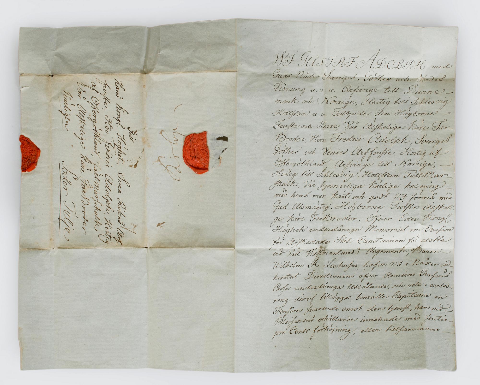 HERTIG KARL AV SVERIGE (1748-1818), brev, undertecknat och daterat Stockholms Slott 18 januari 1796.