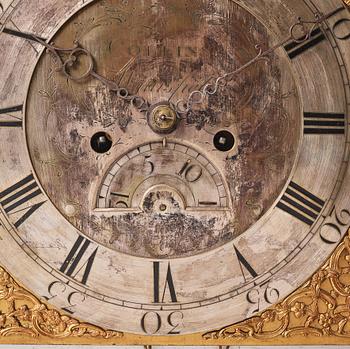 An English 18th century eight-bells longcase clock, dial face marked Collins Wattisfield.