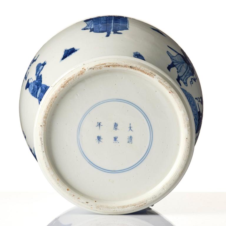 A blue and white 'foreigners bearing tribute' jar, Qing dynasty, 19th century.