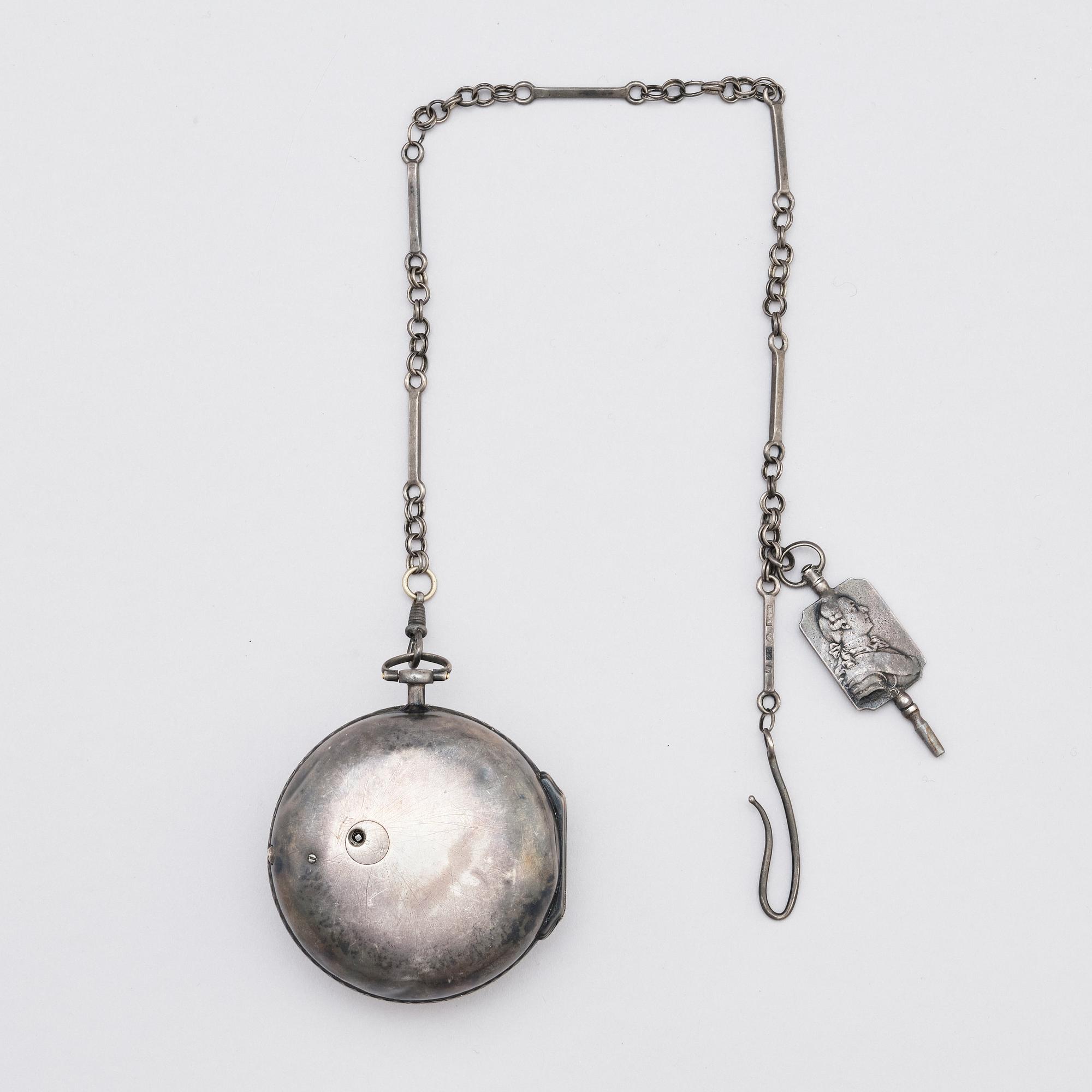A silver pocket watch, P.N. v. Gedda Stockholm, silver 1772.