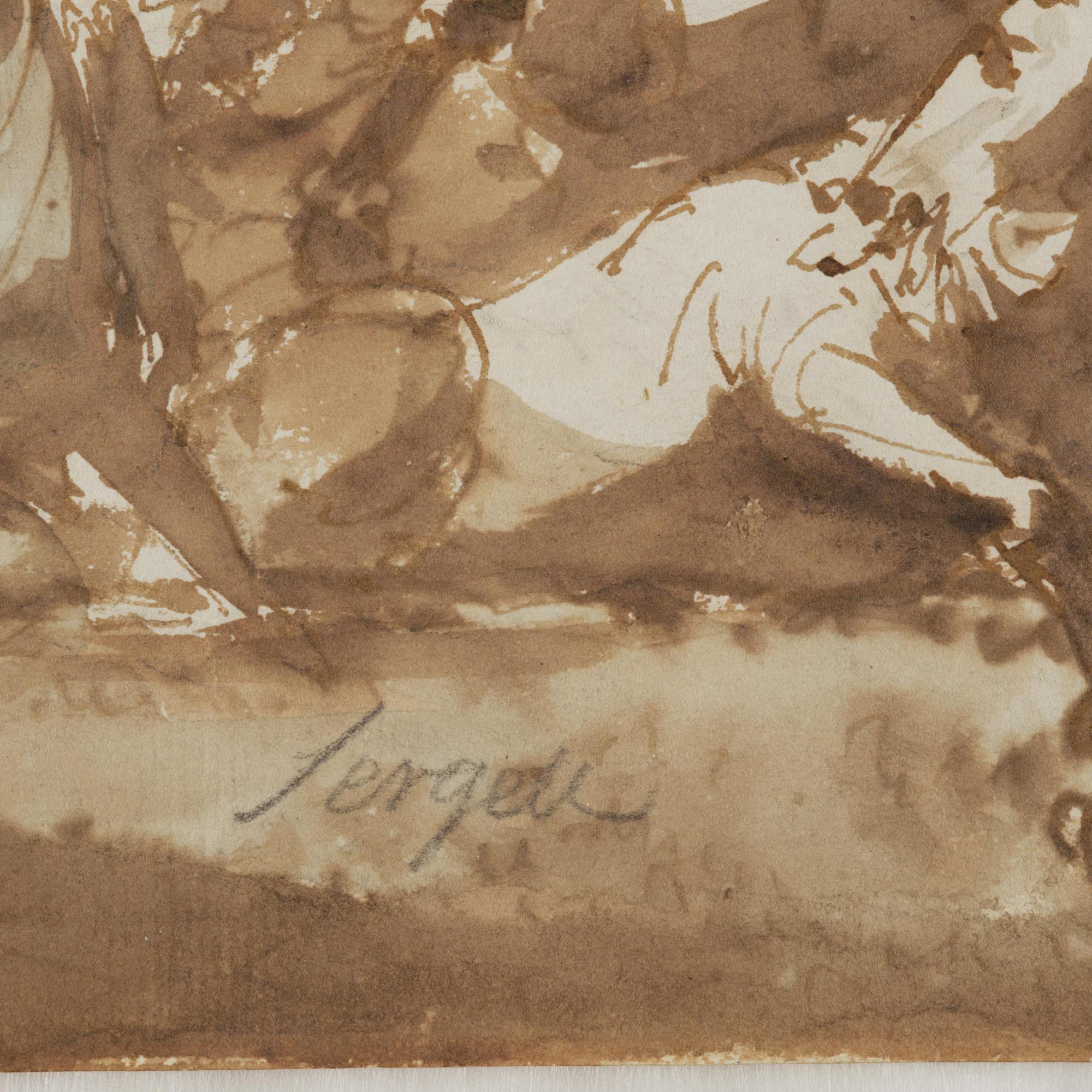 Johan Tobias Sergel, "Caricature Fru Grevinnan Ehrensvärd Insjunker i en sank Eng på Dymelstorp".