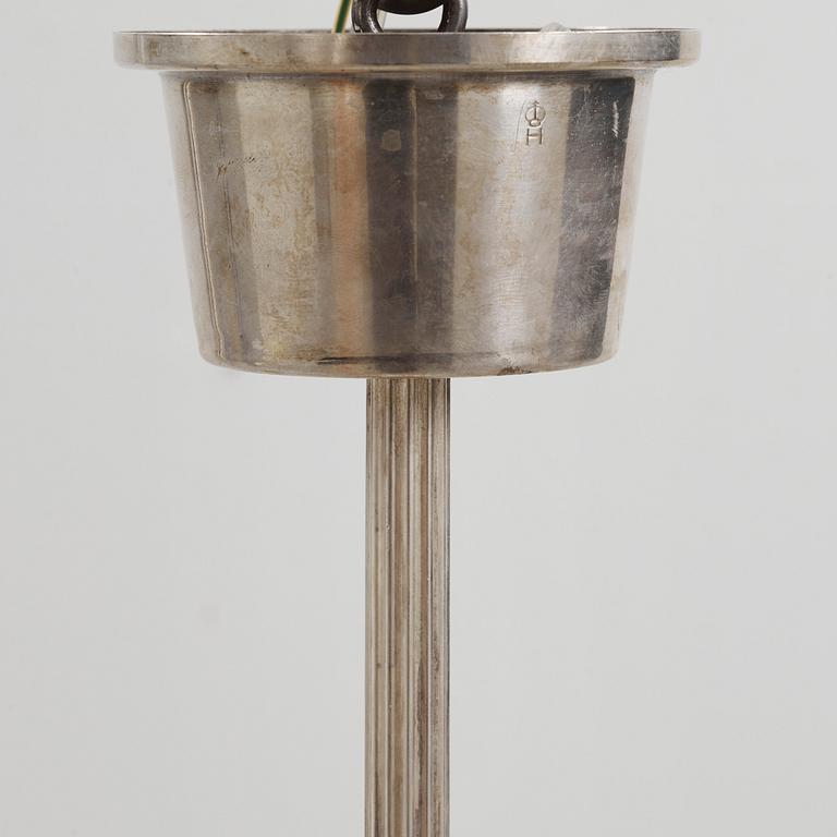An Elis Bergh silver plated Swedish Grace chandelier, C.G Hallberg, Stockholm 1920-30's.