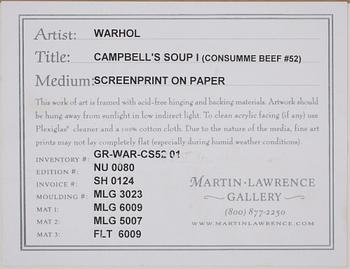 Andy Warhol, "Consommé (Beef)", from: "Campbell's soup I".