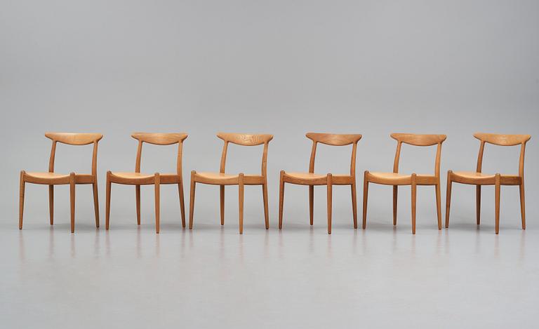 Hans J. Wegner, stolar 6 st., modell "W1", C.M. Madsens Fabriker, Danmark 1950-tal.