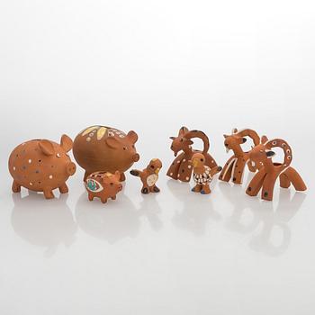 Marita Lybeck, figurines, 8 pcs, red clay, signed ML.