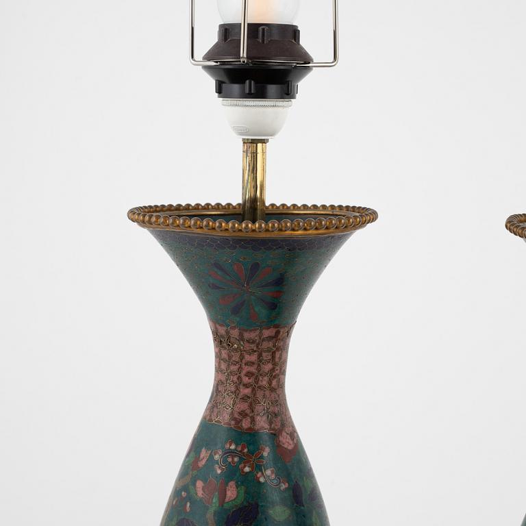 A pair of cloisonné table lamps, Japan, Meiji, circa 1900.