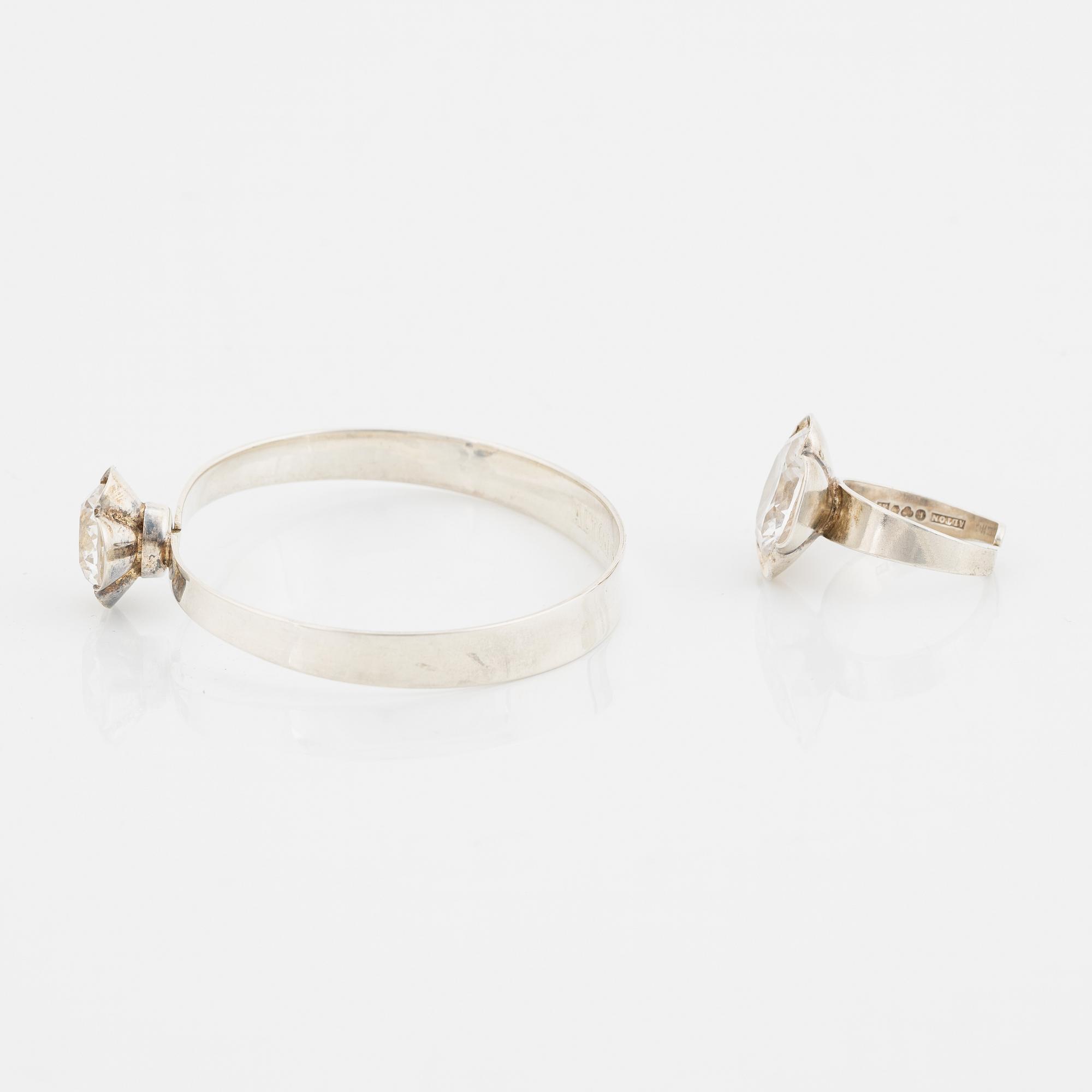 Alton, ring, bangle, necklace, silver with white synthetic spinel.