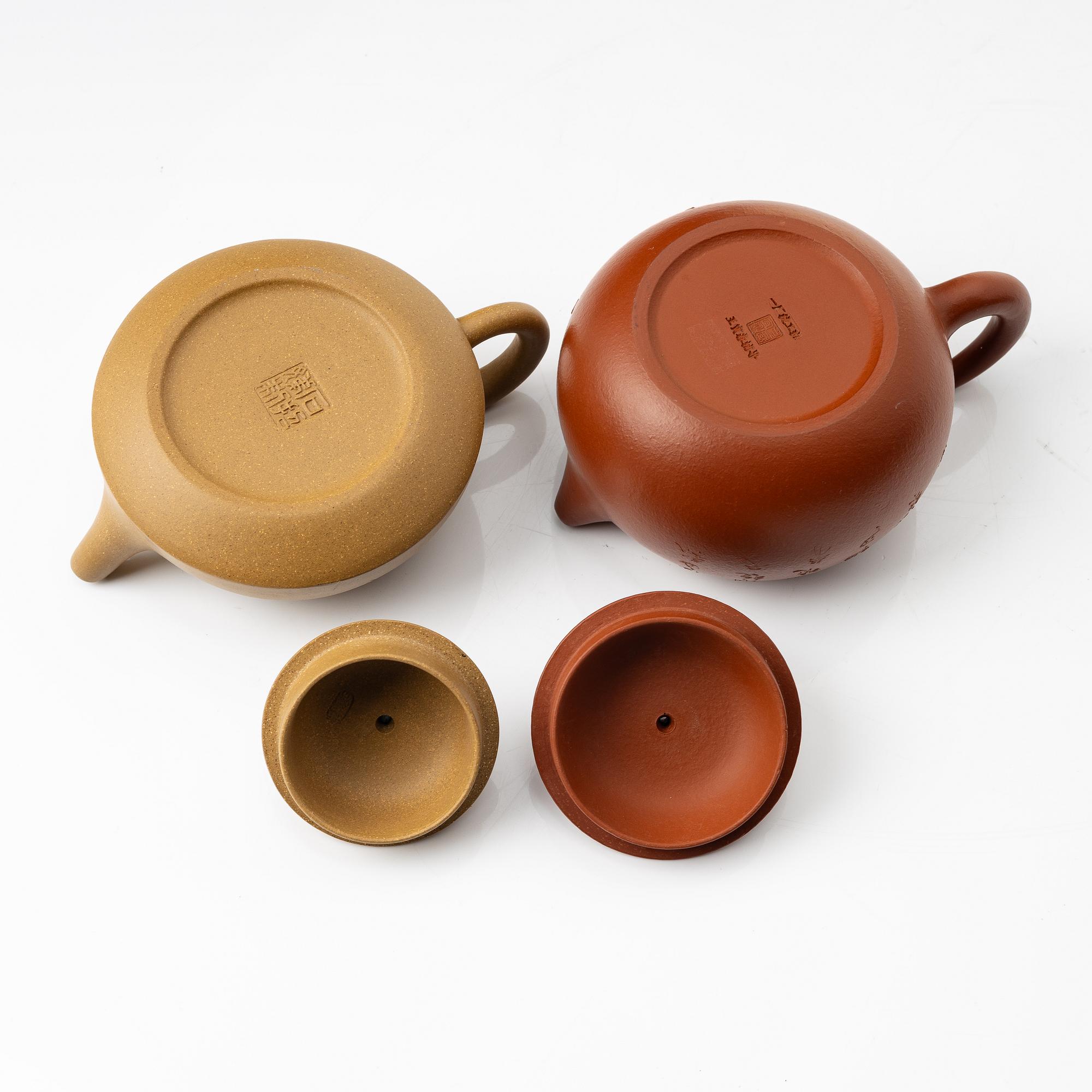 Two Chinese yixing teapots, 1990s and contemporary.