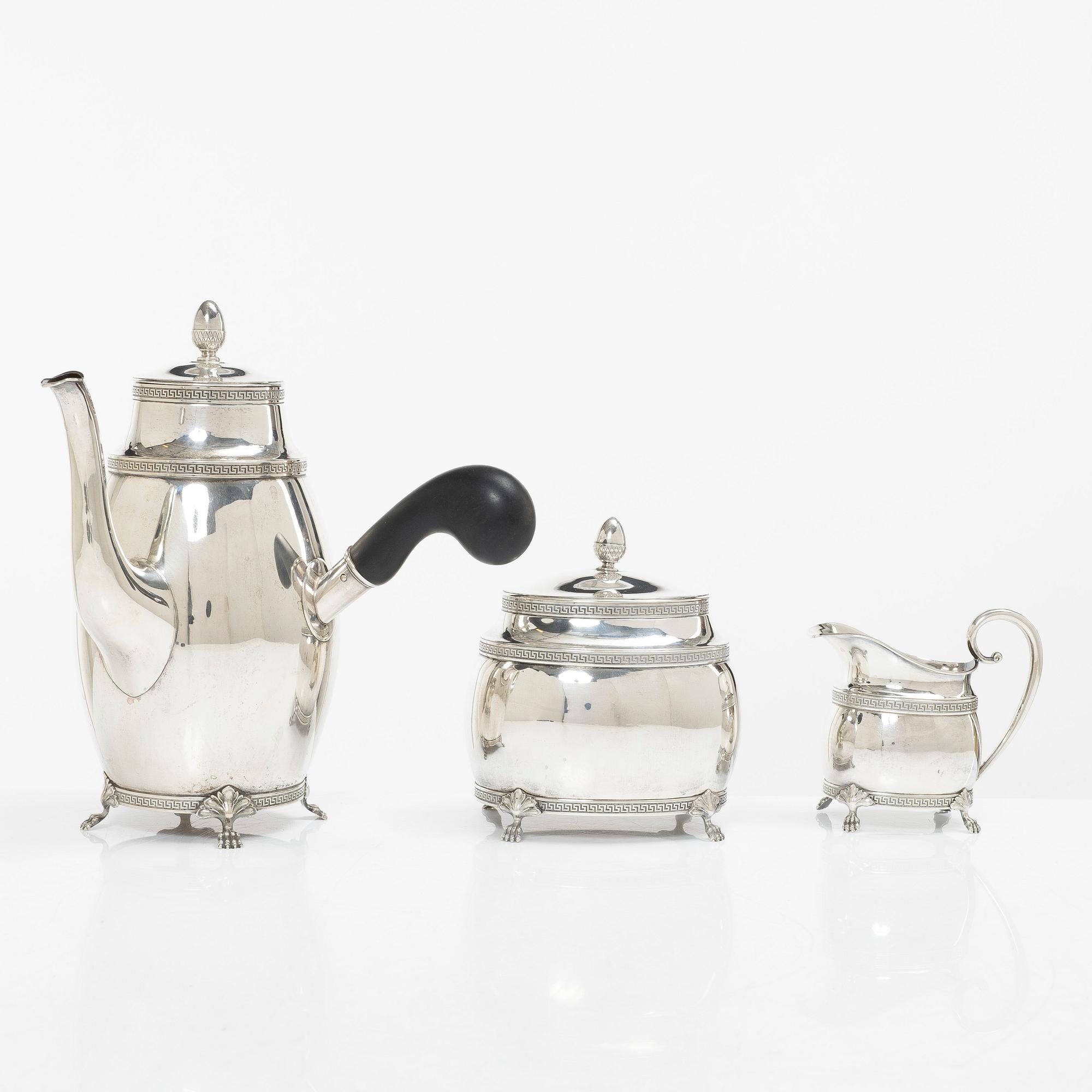 Berndt Erlandsson, a three-piece Empire style silver coffee service, Kristianstad, 1917.