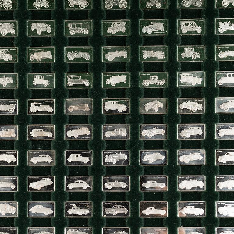 Franklin Mint, miniatures, 100 pcs, sterling silver, "The 100 Greatest Cars", 1975.