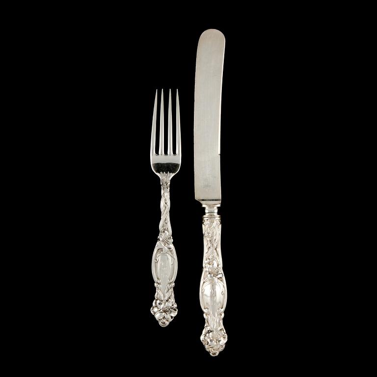 BESTICKSERVIS, 12 delar, jugend, silver, stämplade sterling, 1900-talets början. Vikt 685 g.