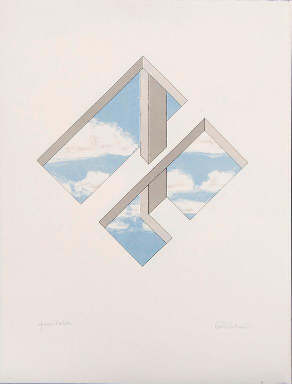 Oscar Reutersvärd, three color lithographs, signed épreuve d'artiste.