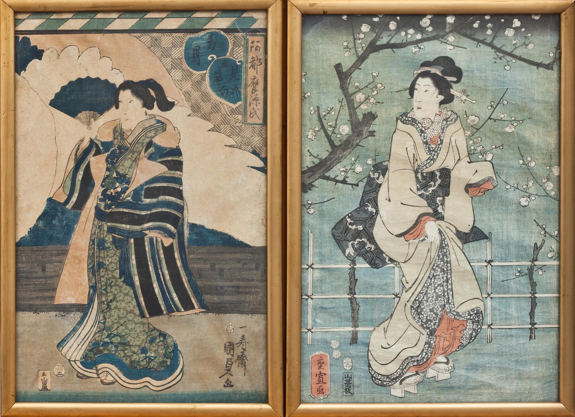 TRÄSNITT, 3 st, Japan, 1800/1900-tal.