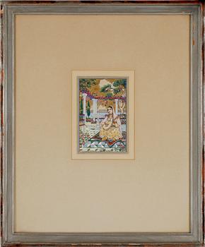 PARTI AKVARELLER, 6 st, bl a Mohammed Racim, orientaliskt, 1900-tal.