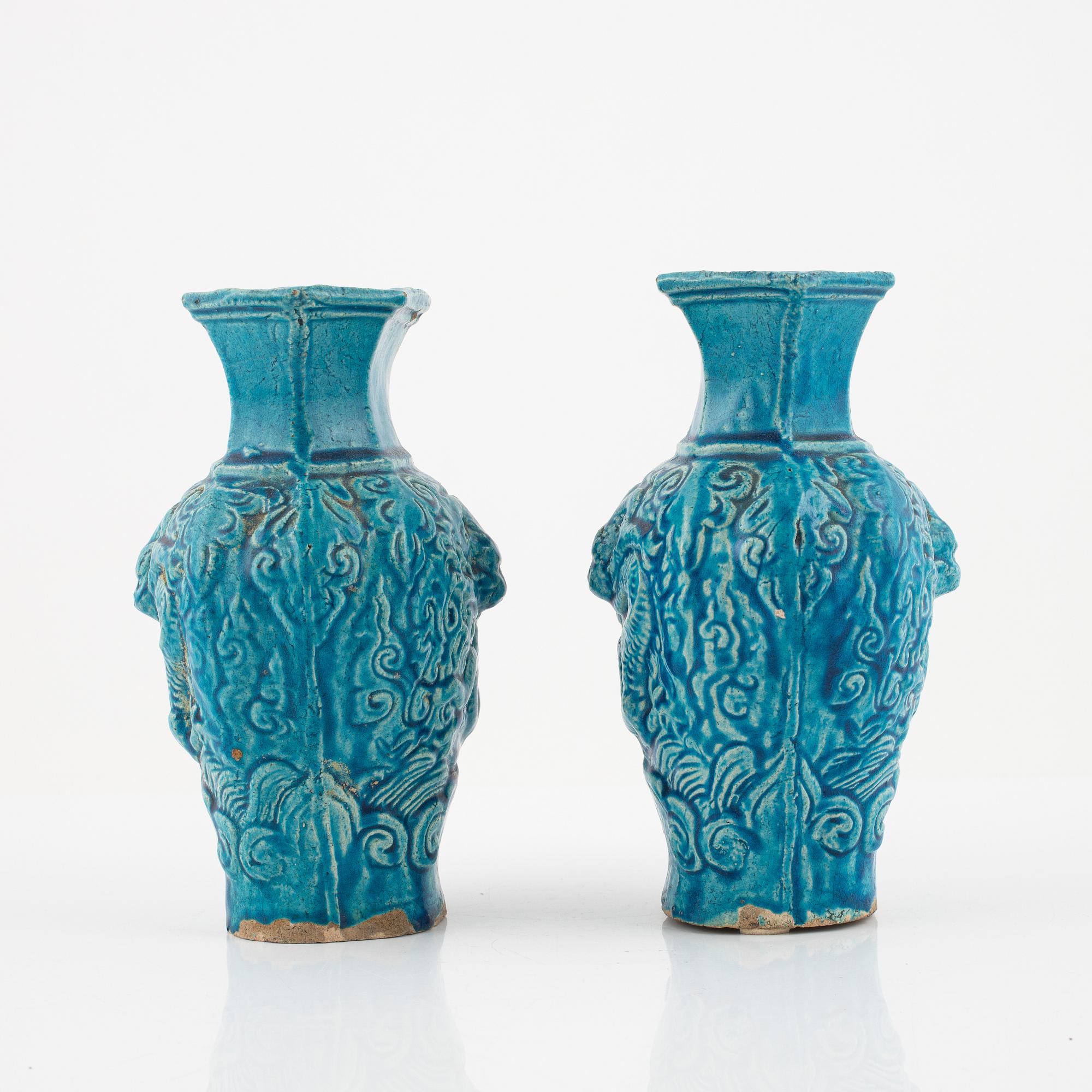 A pair of earthenware vases, late Ming dynasty (1368-1644).