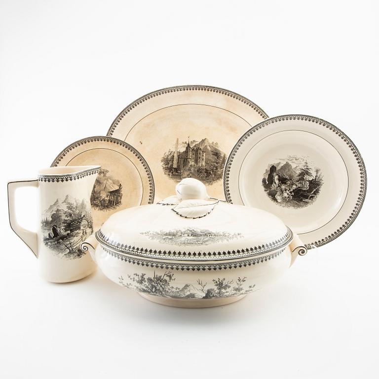 Service 44 dlr, "Old Abbey Ware Alpina" Villeroy & Boch Mettlach Saar Basin circa 1900 stoneware.