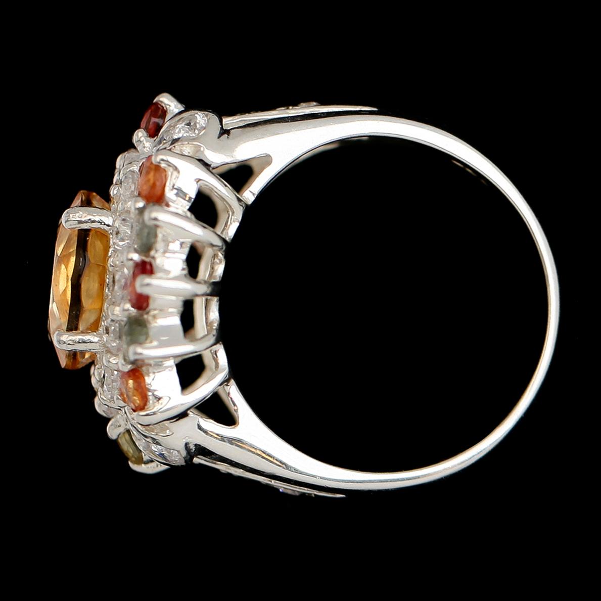 RING, vitguldspläterat sterlingsilver, gul citrin ca 2.80 ct, olikfärgade samt vita safirer tot ca 1.20 ct.