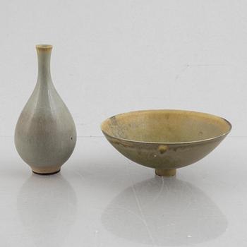 Berndt Friberg, a stoneware vase, Gustavsbergs Studio, and Carl-Harry Stålhane, a stoneware bowl, Rörstrand, Sweden.