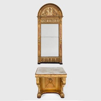 A first half of the 19th century mirror and console table by P G Bylander Göteborg.