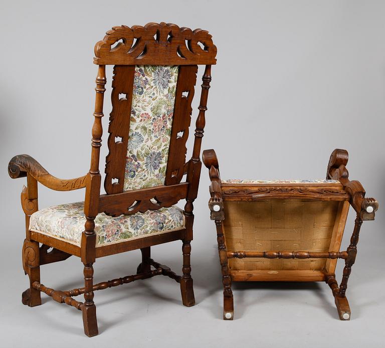 KARMSTOLAR, 1 par, barockstil, sent 1800-tal.