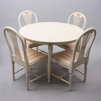MATBORD och STOLAR, 4 st, gustaviansk stil, 1900-talets mitt.