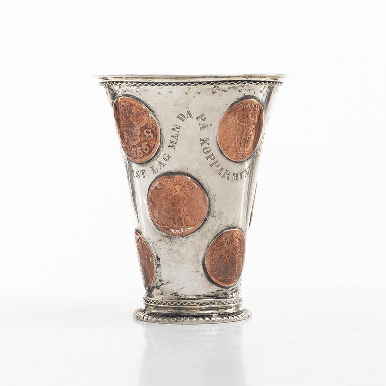 A Swedish 18th century parcel-gilt silver beaker, unmarked.