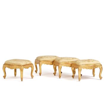 89. A set of four Swedish giltwood rococo stools, Stockholm, 1760's.