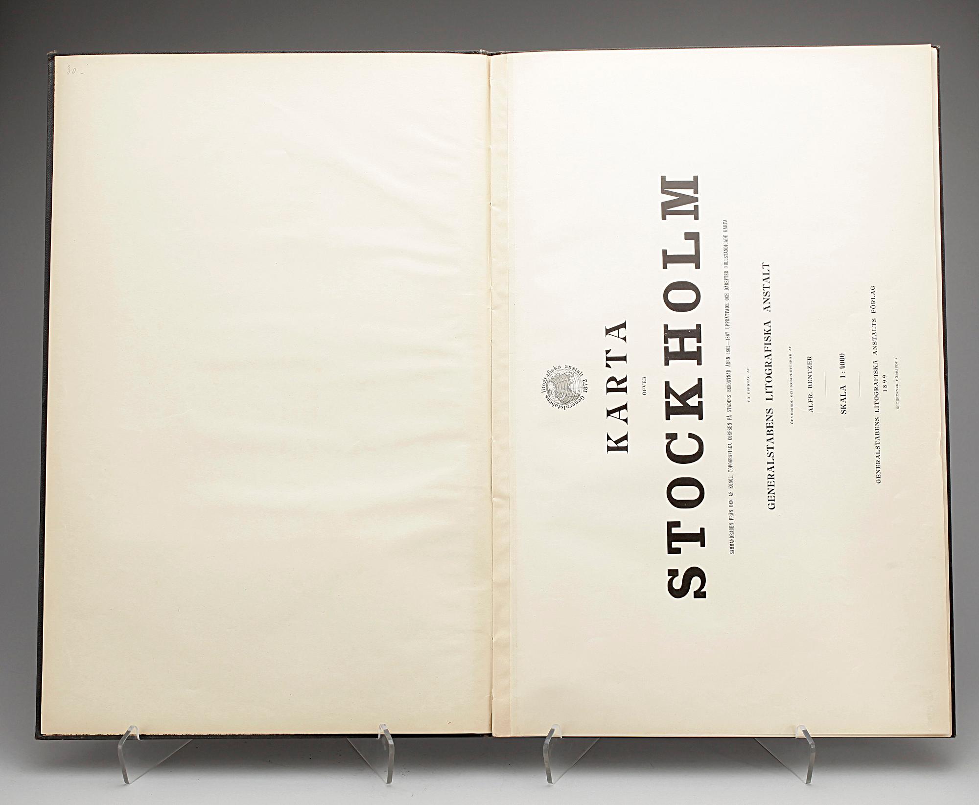 KARTBOK, "Karta öfver Stockholm", 1899, utgiven av generalstabens litografiska anstalt.
