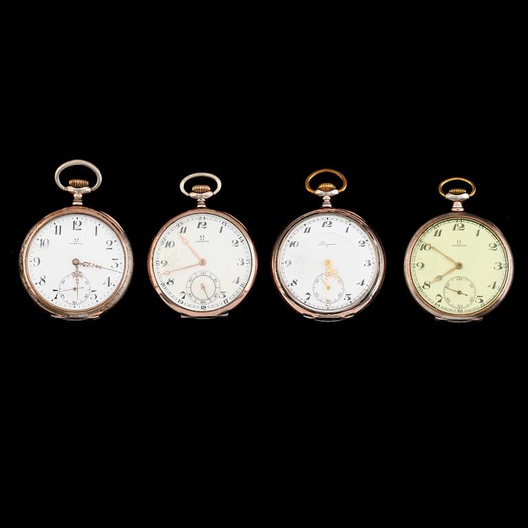 FICKUR, 4 st, silver, Omega och Longines, 1900-talets första hälft.