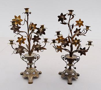 KANDELABRAR, 1 par, metall, Louis XVI-stil, sent 1800-tal.
