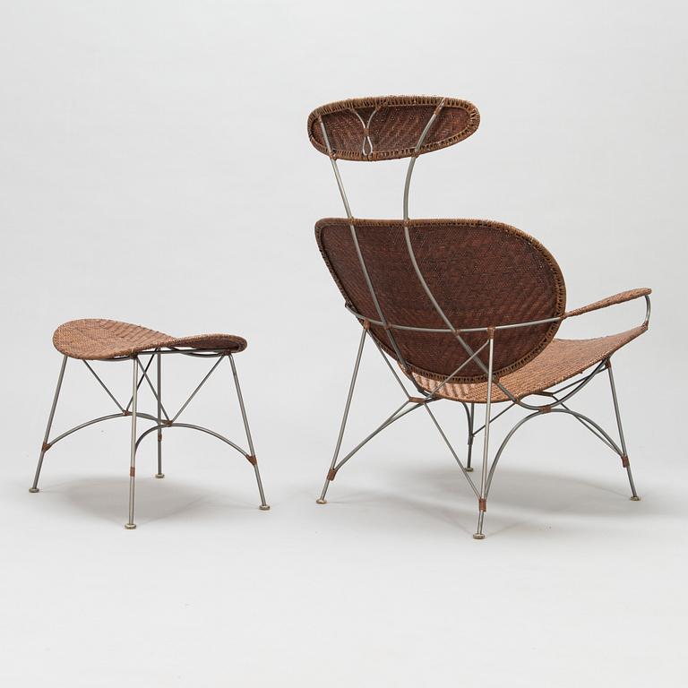 Lounge chair and foot stool, Yamakawa Rattan, Japan, late 20th century.