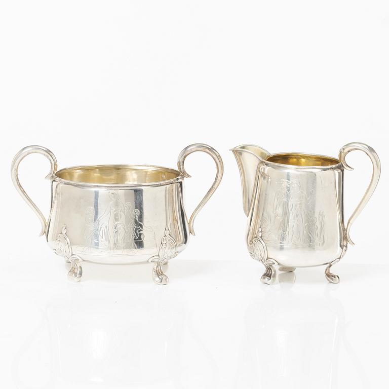 A Danish silver sugar bowl and cream jug.