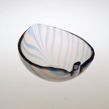 A Tyra Lundgren irridescent blue and smoke coloured glass bowl, Venini, Murano, Italy, 1930's-40's.