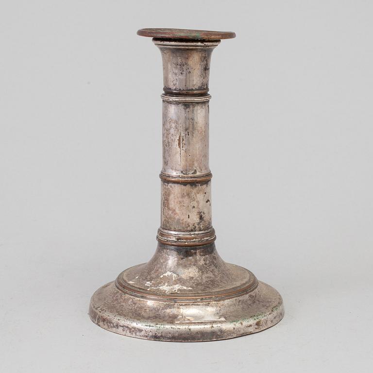 A silver plated candlestick, 18th/19th century.