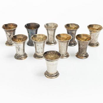 Ten Swedish silver beakers, mark of KG Markströms, Uppsala, some 1905.