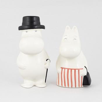 Tuulikki Pietilä, two figurines, Moominmama and Moominpappa, Arabia, Finland, 1990-97.