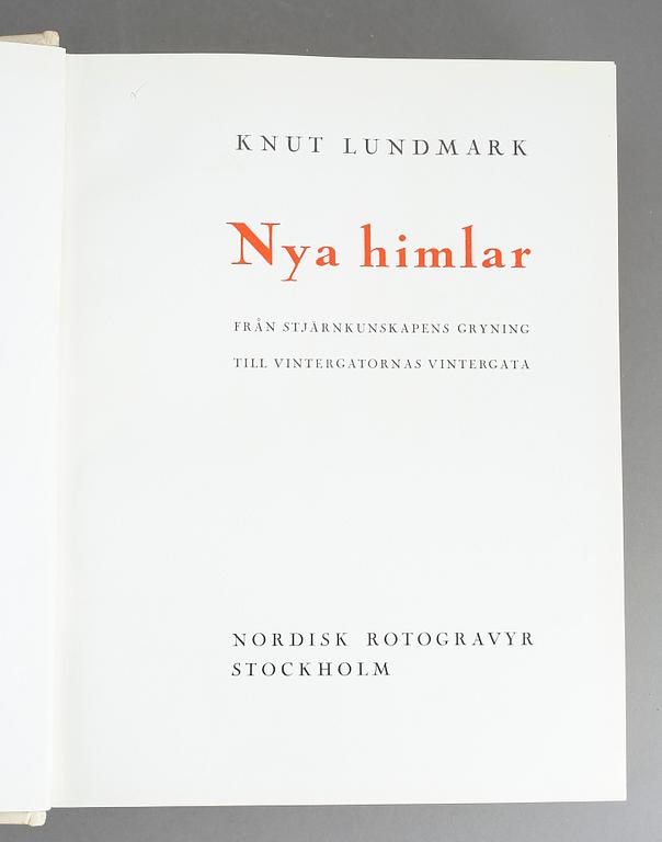 BOK, "Nya Himlar Från stjärnkunskapens gryning till vintergatornas vintergata", Knut Lundmark, 1943.