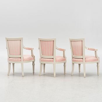 Three Gustavian style armchairs, first half of the 20th Century.