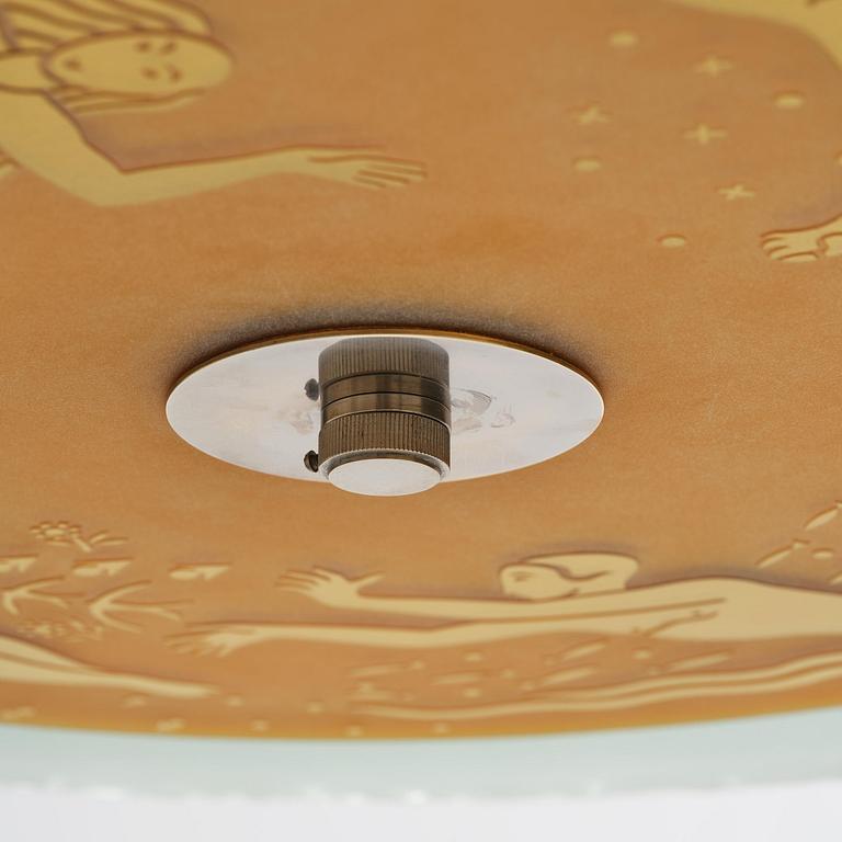 Edward Hald, & Erik Tidstrand, a rare "The 4 Winds" ceiling lamp model "HD 656"/"29679", Orrefors & Nordiska Kompaniet, 1930s.