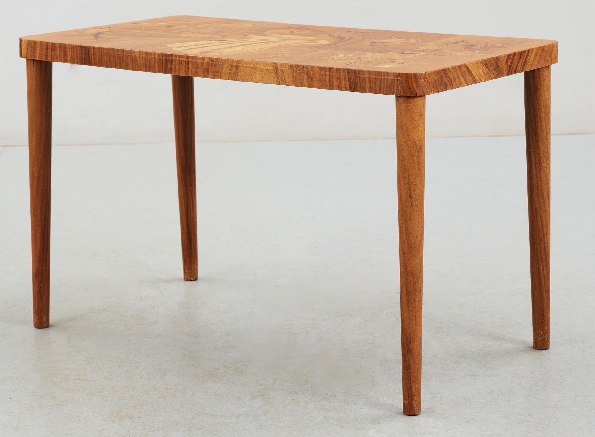 SOFFBORD, trol Mjölby intarsia. 1930/40-tal.